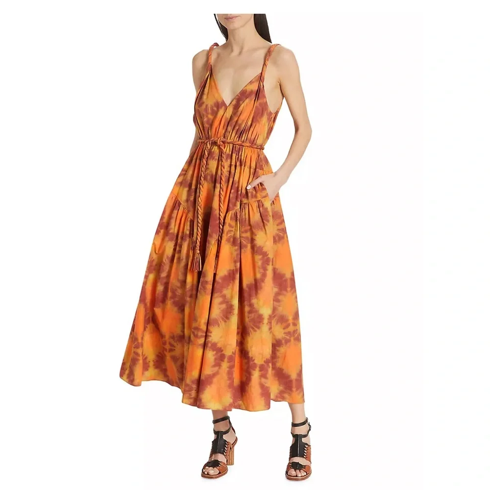 Ulla Johnson Valentina Braided Tie-Belt Midi Dress - Picture 1 of 16